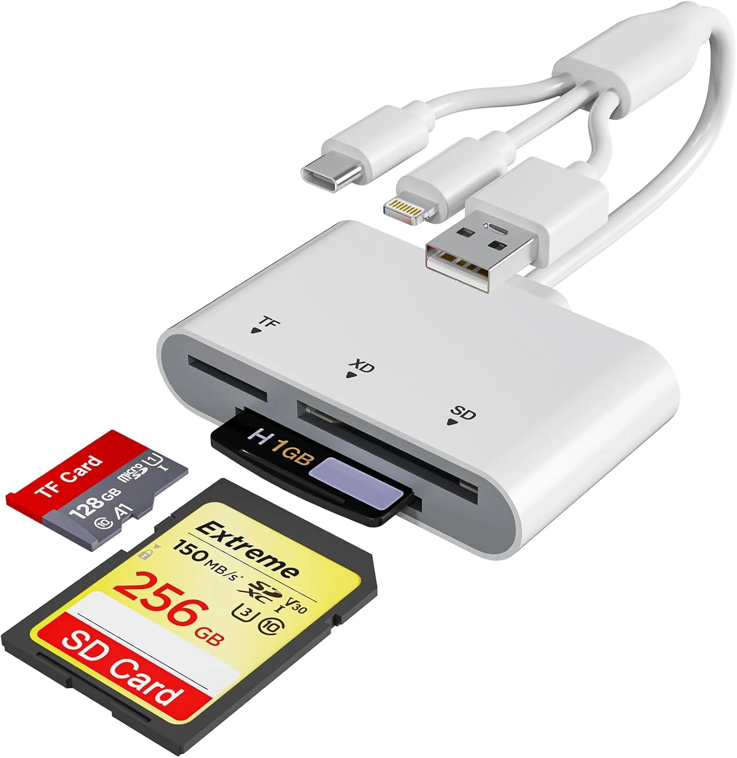 کارت خوان SD برای آیفون با USB-C و لایتنینگ - کارت خوان حافظه 3 در 1 SD MicroSD xD-Picture Cards، سازگار با آیفون 16/15/14، آیپد، مک بوک، اندروید، دوربین و کامپیوتر