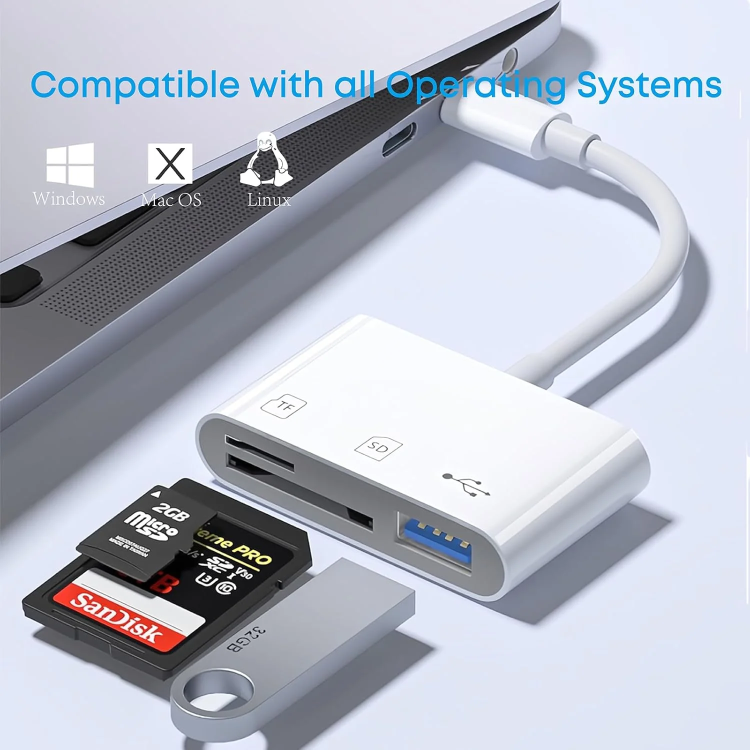 آداپتور کارت خوان USB C SD/TF، آداپتور دوربین Type-C - آداپتور کارت خوان حافظه دیسک USB C به TF/SD/USB 3 در 1 برای iPhone 15/15Pro و بالاتر/iPad Pro/MacBook Pro/iMac/Samsung/Chromebook/Pixelbook و غیره