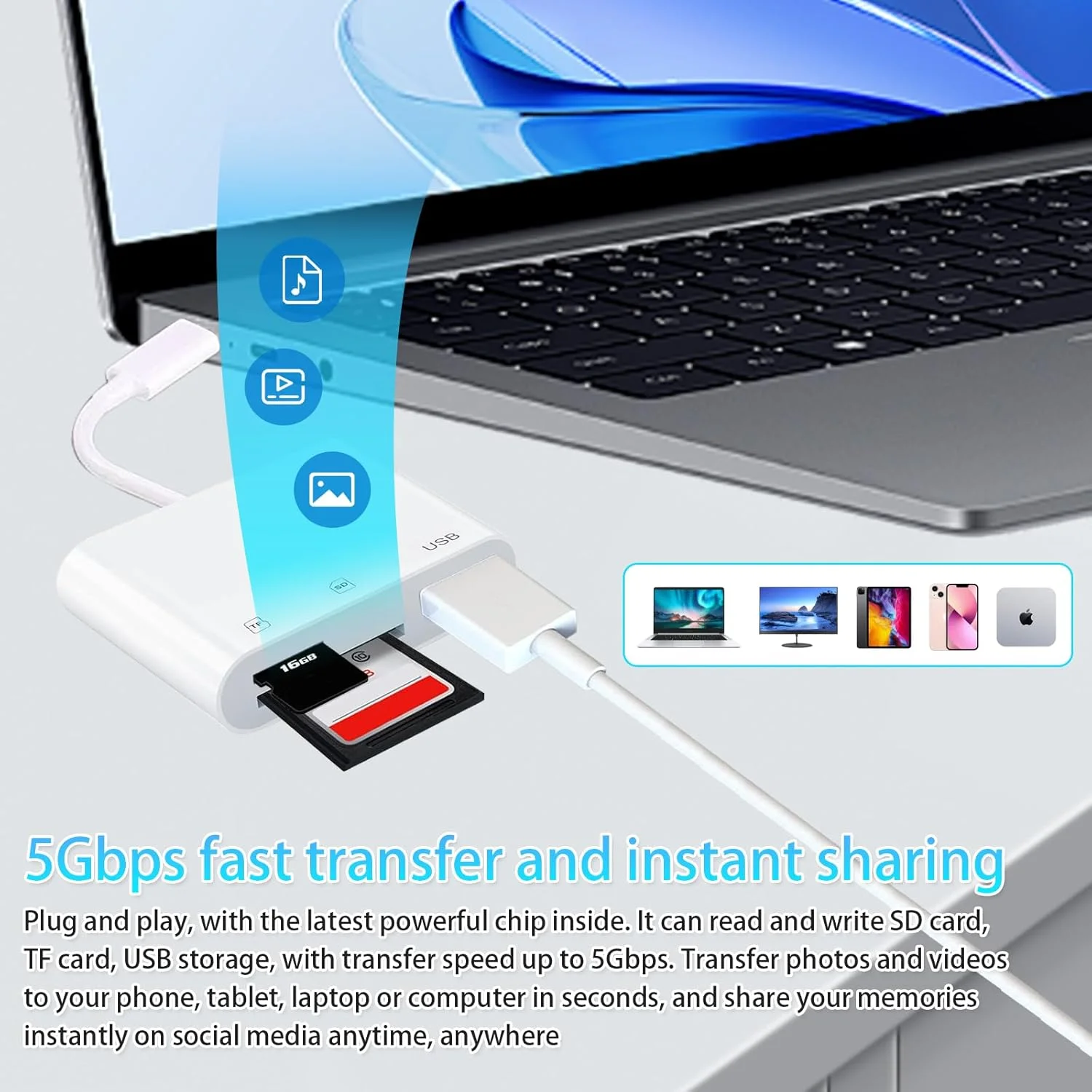 کارت خوان SD با پورت USB-C برای آیفون 15، آیپد، مک - کارت خوان 3 در 1 TF، آداپتور کارت حافظه دوربین با پورت USB برای مک بوک پرو/ایر/مینی، لپ تاپ اندروید و سایر دستگاه های USB-C