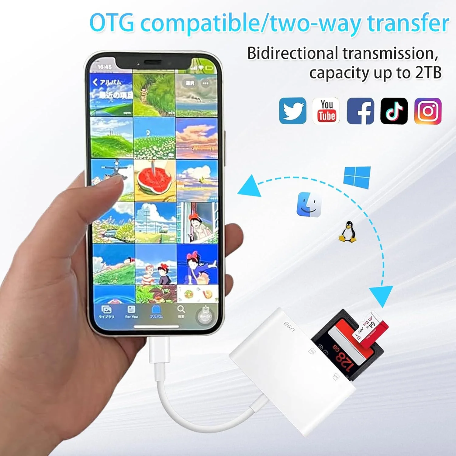 کارت خوان SD با پورت USB-C برای آیفون 15، آیپد، مک - کارت خوان 3 در 1 TF، آداپتور کارت حافظه دوربین با پورت USB برای مک بوک پرو/ایر/مینی، لپ تاپ اندروید و سایر دستگاه های USB-C