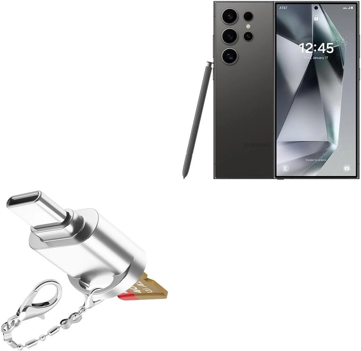 آداپتور BoxWave سازگار با Samsung Galaxy S24 Ultra - کارت خوان Micro SD، آداپتور USB Type-C OTG USB3.0 جاکلیدی - نقره ای متالیک آداپتور BoxWave سازگار با Samsung Galaxy S24 Ultra - کارت خوان Micro SD، آداپتور USB Type-C OTG USB3.0 جاکلیدی - نقره ای متالیک