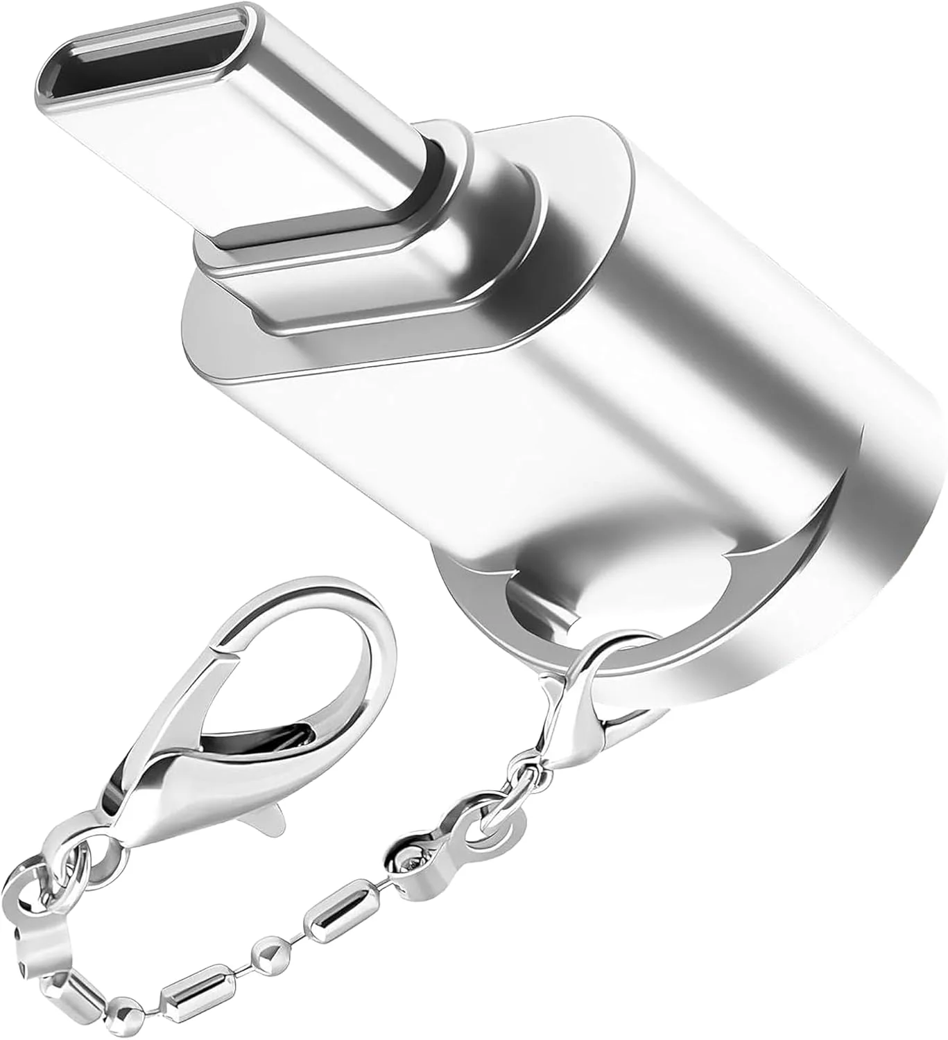 آداپتور BoxWave سازگار با Samsung Galaxy S24 Ultra - کارت خوان Micro SD، آداپتور USB Type-C OTG USB3.0 جاکلیدی - نقره ای متالیک