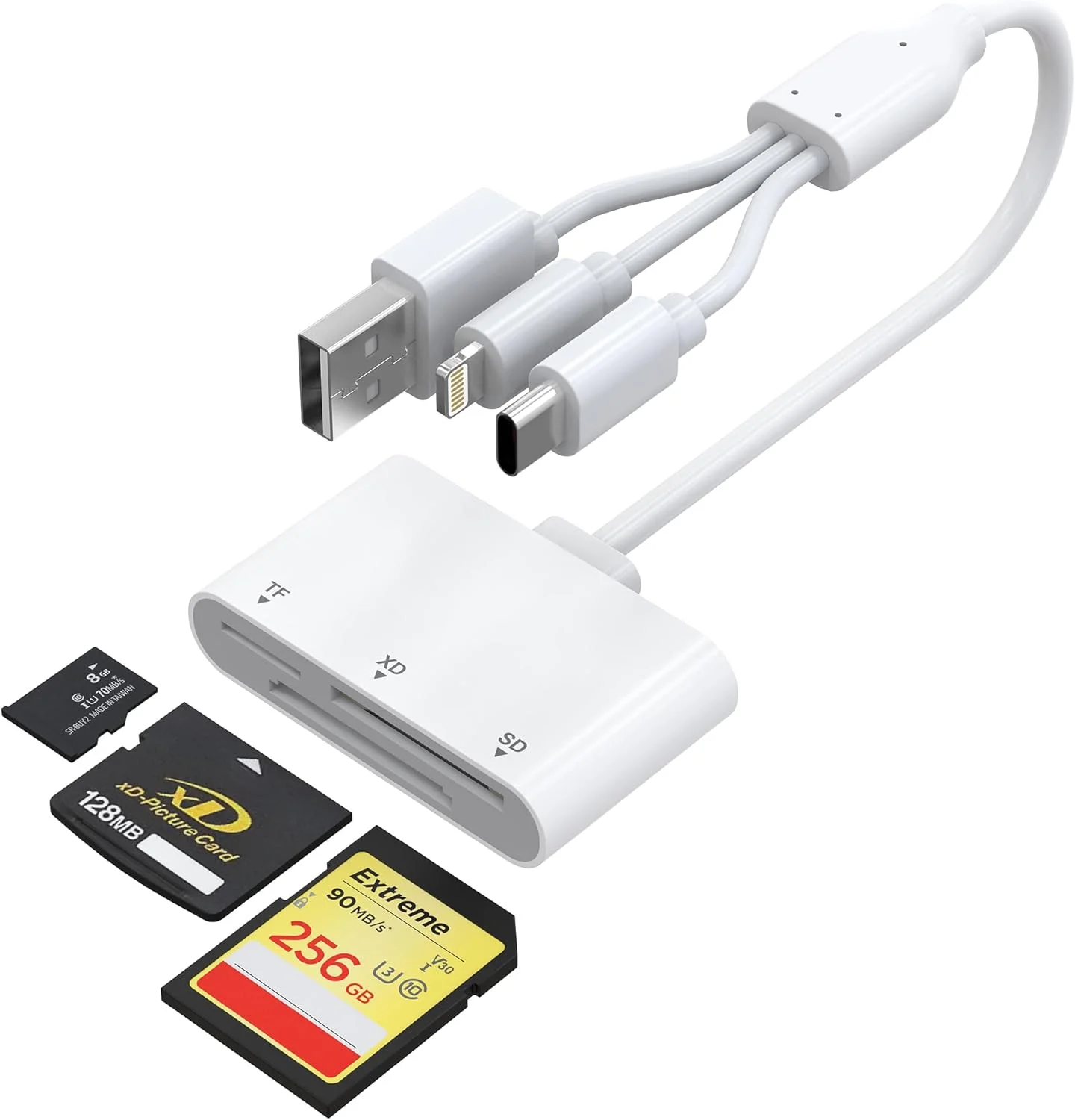 کارت خوان XD، آداپتور کارت SD/TF/XD سه در یک - کارت خوان SD لایتنینگ + USB A + USB C، اتصال و پخش، کارت خوان حافظه OTG برای آیفون 17/16/15/14/آیپد/کامپیوتر/اندروید کارت خوان XD، آداپتور کارت SD/TF/XD سه در یک - کارت خوان SD لایتنینگ + USB A + USB C، اتصال و پخش، کارت خوان حافظه OTG برای آیفون 17/16/15/14/آیپد/کامپیوتر/اندروید