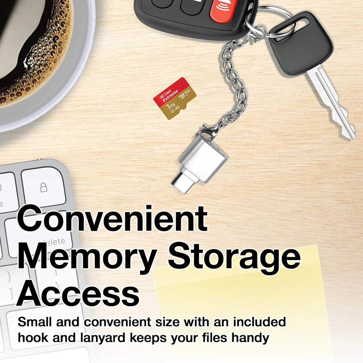 آداپتور BoxWave سازگار با ASUS ROG Ally Z1 - مینی ریدر کارت Micro SD، آداپتور USB Type-C OTG Reader USB3.0 جاکلیدی - نقره ای متالیک