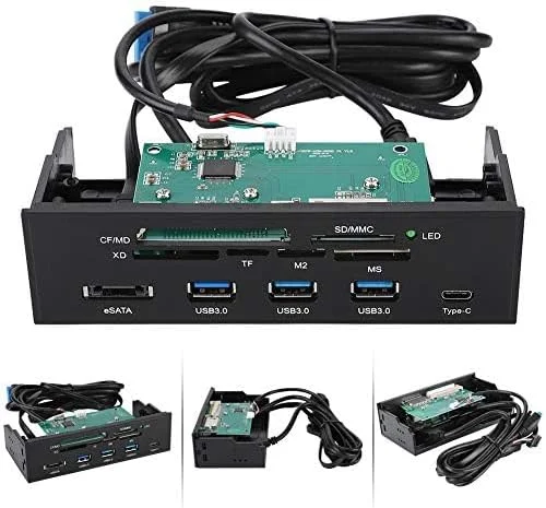 هاب پنل جلویی ASHATA با 11 پورت، پنل جلویی کامپیوتر با پورت های USB 3.0، پورت USB 3.1 eSATA و 6 اسلات کارت، کارت خوان پشتیبانی از M2 MSO Memory MS XD 64G CF Card مناسب برای هر کیس کامپیوتر 5.25 اینچی