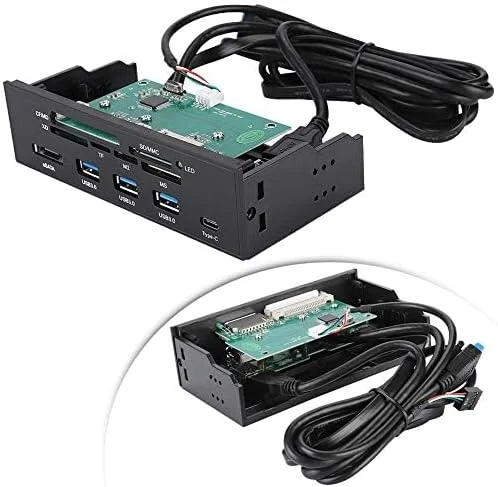 هاب پنل جلویی ASHATA با 11 پورت، پنل جلویی کامپیوتر با پورت های USB 3.0، پورت USB 3.1 eSATA و 6 اسلات کارت، کارت خوان پشتیبانی از M2 MSO Memory MS XD 64G CF Card مناسب برای هر کیس کامپیوتر 5.25 اینچی