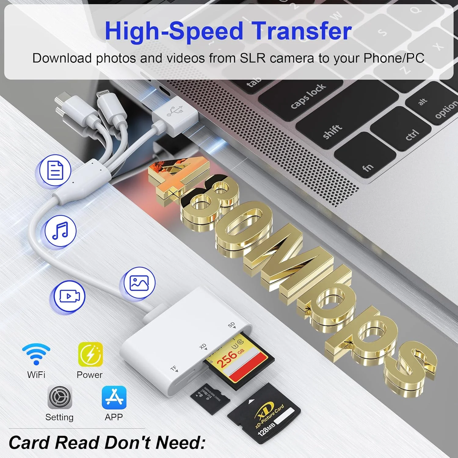 کارت خوان XD، آداپتور کارت SD/TF/XD سه در یک - کارت خوان SD لایتنینگ + USB A + USB C، اتصال و پخش، کارت خوان حافظه OTG برای آیفون 17/16/15/14/آیپد/کامپیوتر/اندروید