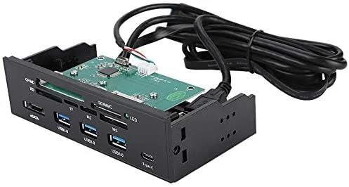 هاب پنل جلویی ASHATA با 11 پورت، پنل جلویی کامپیوتر با پورت های USB 3.0، پورت USB 3.1 eSATA و 6 اسلات کارت، کارت خوان پشتیبانی از M2 MSO Memory MS XD 64G CF Card مناسب برای هر کیس کامپیوتر 5.25 اینچی