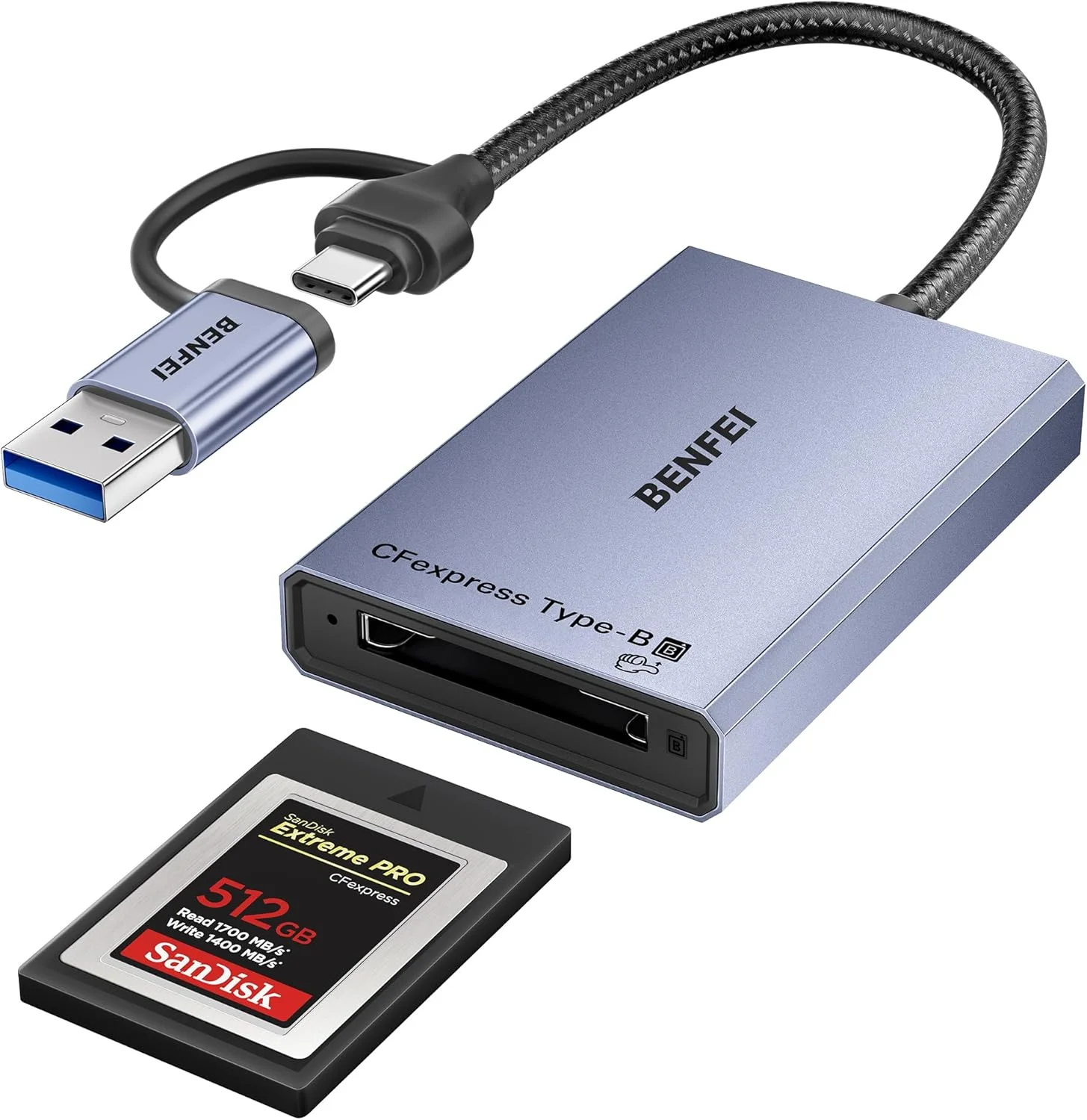 کارت خوان CFexpress Type B بنفی با USB 3.2 (Gen 2) 10Gbps، آداپتور CFexpress Type B دو در یک USB-C و USB-A، سازگار با ویندوز/مک/لینوکس/اندروید (نه برای کارت XQD) کارت خوان CFexpress Type B بنفی با USB 3.2 (Gen 2) 10Gbps، آداپتور CFexpress Type B دو در یک USB-C و USB-A، سازگار با ویندوز/مک/لینوکس/اندروید (نه برای کارت XQD)