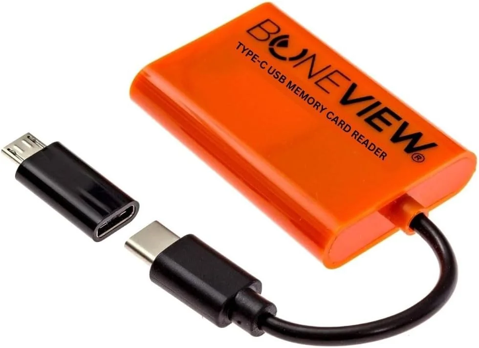 کارت خوان SD برای اندروید - نمایشگر دوربین شکاری نوع C USB توسط BoneView - پشتیبان گیری، پخش، ذخیره و به اشتراک گذاری عکس و فیلم شکار گوزن از کارت حافظه دوربین های شکاری در اکثر تلفن های هوشمند USB-C