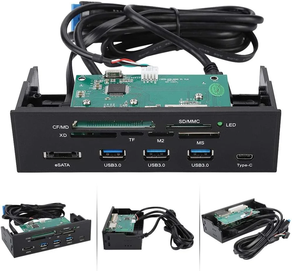 داشبورد کارت خوان داخلی چند منظوره 5.25 اینچی - پنل جلویی کامپیوتر کارت خوان USB 3.0 داخلی با 3 پورت USB 3.0، پشتیبانی از کارت های M2, MSO, SD, MS, XD, 64G CF