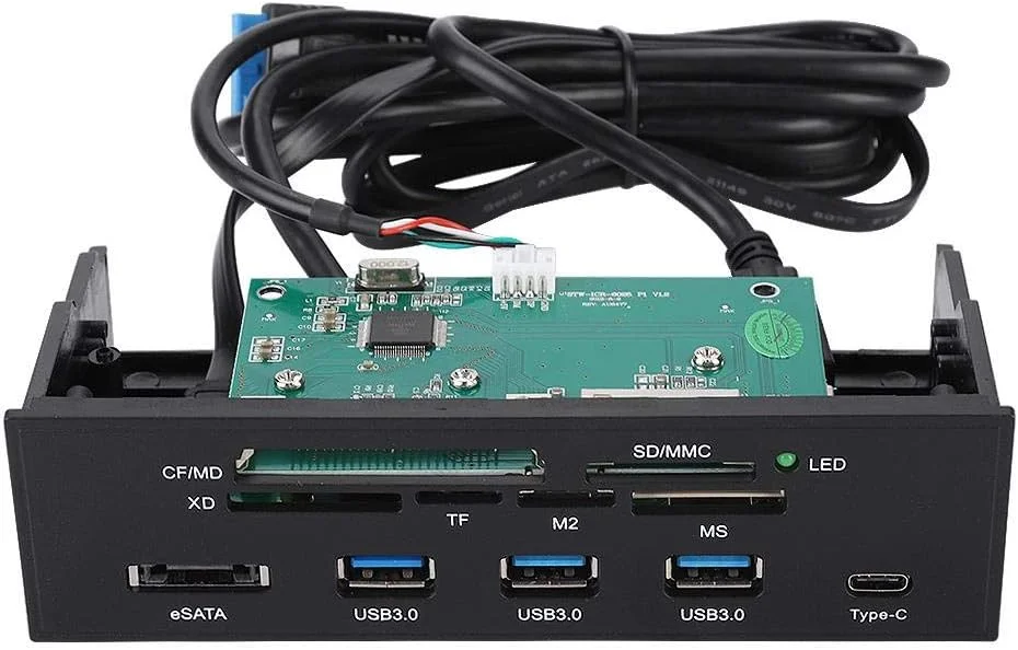 داشبورد کارت خوان داخلی چند منظوره 5.25 اینچی - پنل جلویی کامپیوتر کارت خوان USB 3.0 داخلی با 3 پورت USB 3.0، پشتیبانی از کارت های M2, MSO, SD, MS, XD, 64G CF