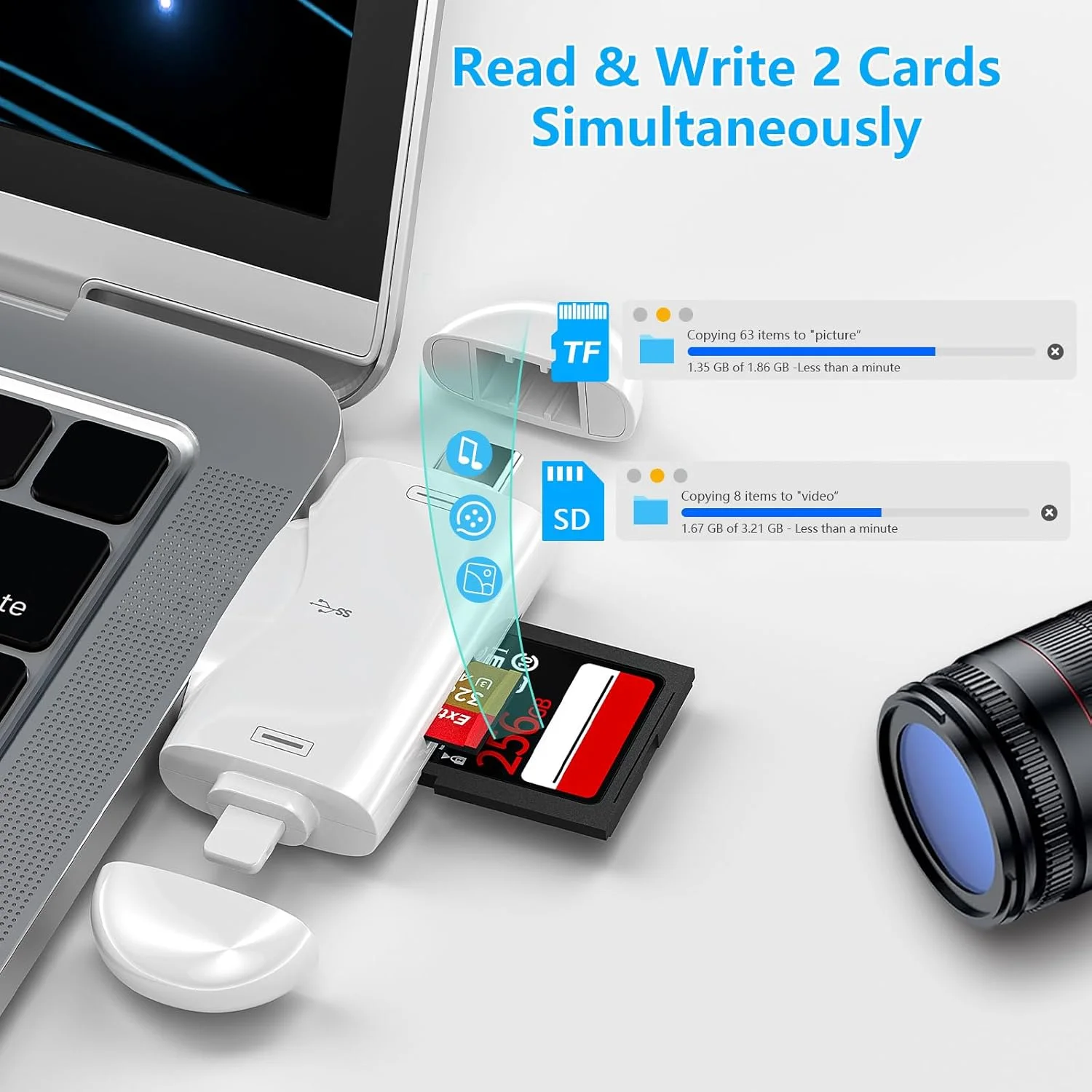 کارت خوان SD برای آیفون، آیپد، اندروید، کامپیوتر مک، دوربین، کارت خوان USB-C به Micro SD 3 در 1، نمایشگر دوربین تریل، آداپتور کارت حافظه قابل حمل SD برای کارت های SD و TF / بدون نیاز به برنامه