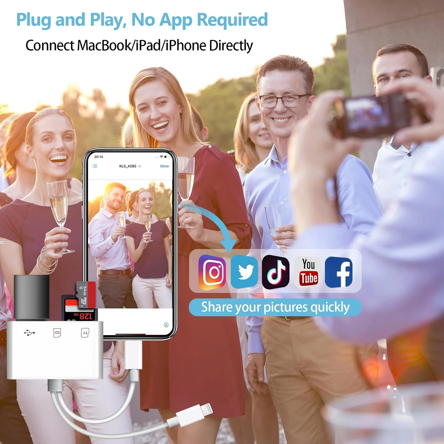 کارت خوان SD برای آیفون/آیپد و اندروید، کارت خوان حافظه دارای پورت دوگانه iOS و USB C، آداپتور کارت SD برای دوربین ها، پشتیبانی از 3 اسلات SD/Micro SD/USB-A، بدون نیاز به برنامه، اتصال و پخش