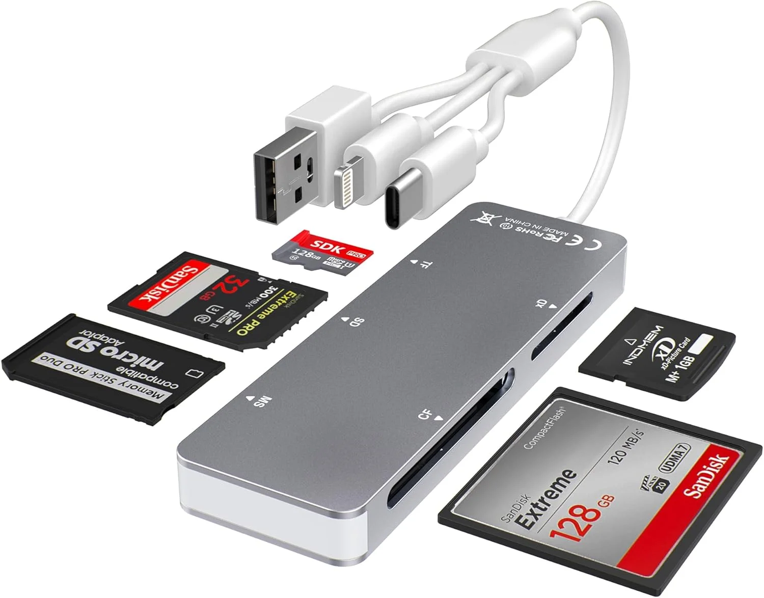 آداپتور کارت حافظه آلومینیومی 5 در 1 پرو Duo برای آیفون/کامپیوتر/اندروید، کارت خوان چندگانه USB C USB A برای کارت های SD/TF/CF/MS/XD، انتقال داده با سرعت بالا برای دوربین/GoPro/پهپاد آداپتور کارت حافظه آلومینیومی 5 در 1 پرو Duo برای آیفون/کامپیوتر/اندروید، کارت خوان چندگانه USB C USB A برای کارت های SD/TF/CF/MS/XD، انتقال داده با سرعت بالا برای دوربین/GoPro/پهپاد