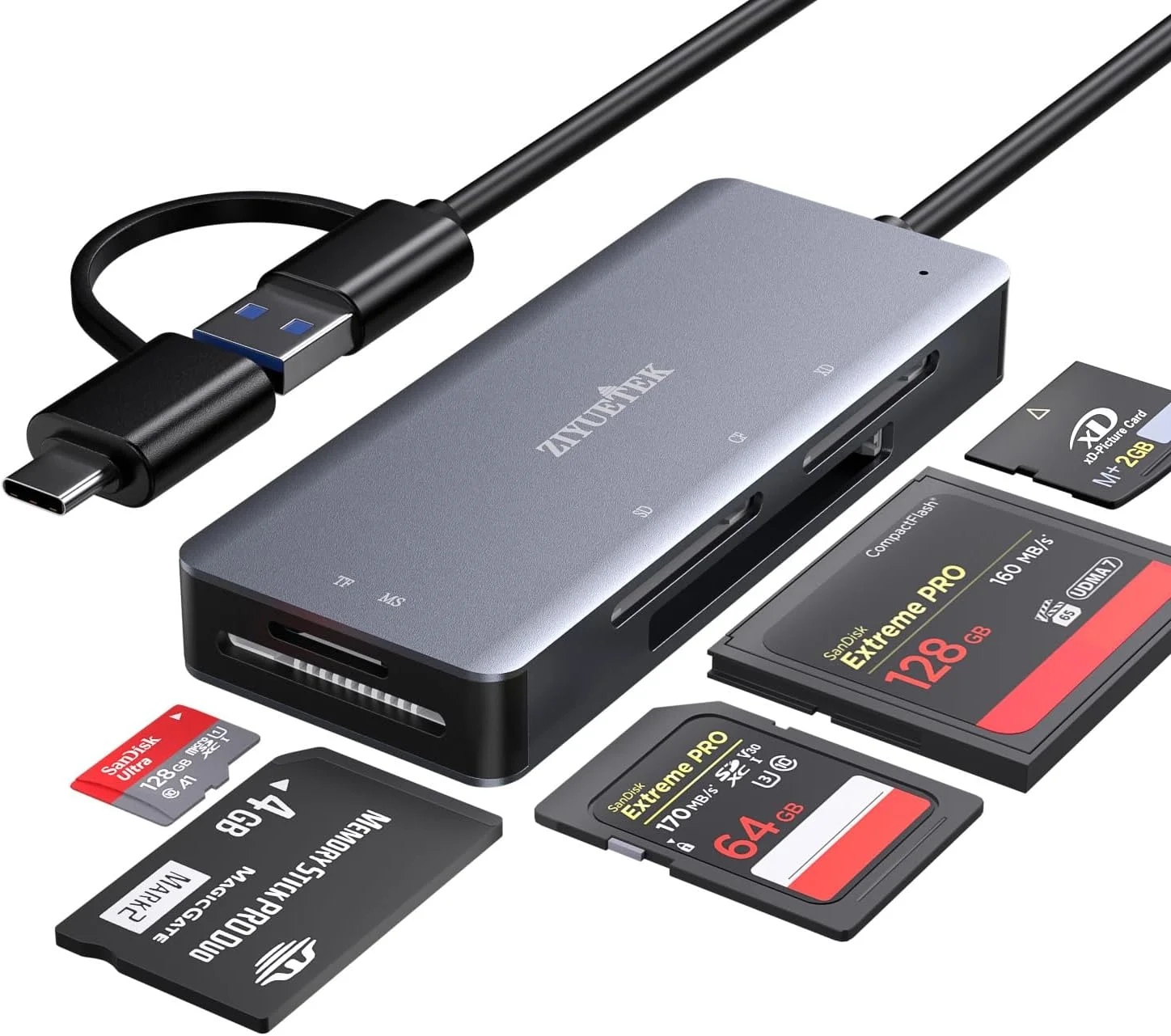 کارت خوان SD، آلومینیومی 5 در 1 USB USB-C به SD Micro SD MS CF XD آداپتور کارت خوان سازگار با iPhone 15/16/Pro/Max، MacBook Pro/Air 2023، iPad Pro، iMac، S23، XPS 17، Surface Book 3 و غیره کارت خوان SD، آلومینیومی 5 در 1 USB USB-C به SD Micro SD MS CF XD آداپتور کارت خوان سازگار با iPhone 15/16/Pro/Max، MacBook Pro/Air 2023، iPad Pro، iMac، S23، XPS 17، Surface Book 3 و غیره