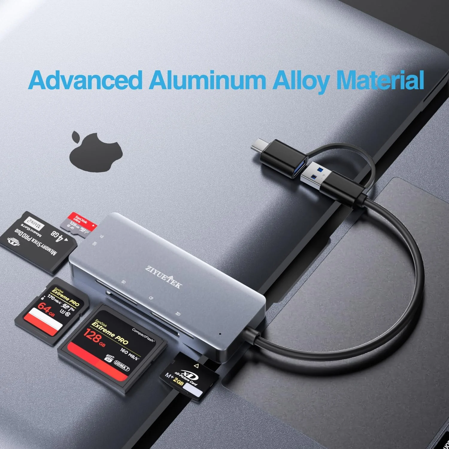 کارت خوان SD، آلومینیومی 5 در 1 USB USB-C به SD Micro SD MS CF XD آداپتور کارت خوان سازگار با iPhone 15/16/Pro/Max، MacBook Pro/Air 2023، iPad Pro، iMac، S23، XPS 17، Surface Book 3 و غیره