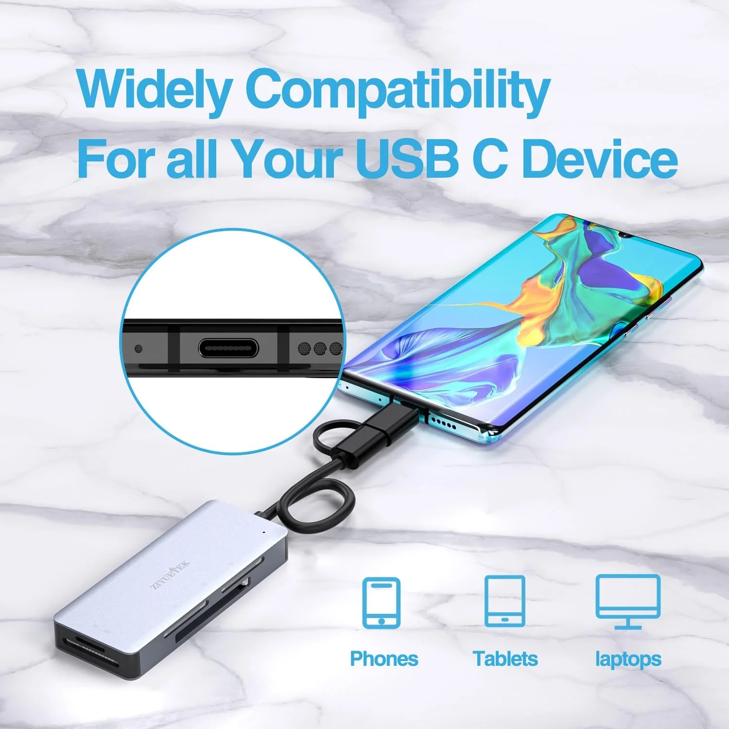 کارت خوان SD، آلومینیومی 5 در 1 USB USB-C به SD Micro SD MS CF XD آداپتور کارت خوان سازگار با iPhone 15/16/Pro/Max، MacBook Pro/Air 2023، iPad Pro، iMac، S23، XPS 17، Surface Book 3 و غیره