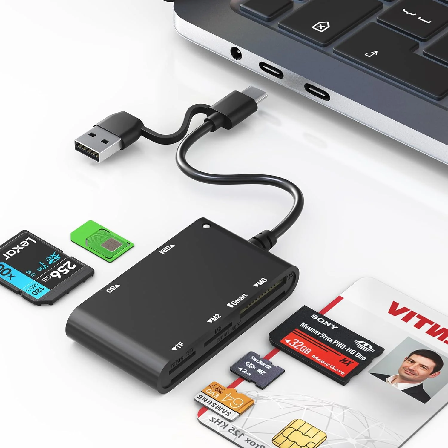 کارت خوان هوشمند USB C/A و آداپتور کارت حافظه 7 در 2 - کارت خوان نظامی، سیم کارت، SD/TF/MS Pro Duo/M2/IC/PIV برای ویندوز/مک/لینوکس، اتصال و استفاده آسان کارت خوان هوشمند USB C/A و آداپتور کارت حافظه 7 در 2 - کارت خوان نظامی، سیم کارت، SD/TF/MS Pro Duo/M2/IC/PIV برای ویندوز/مک/لینوکس، اتصال و استفاده آسان