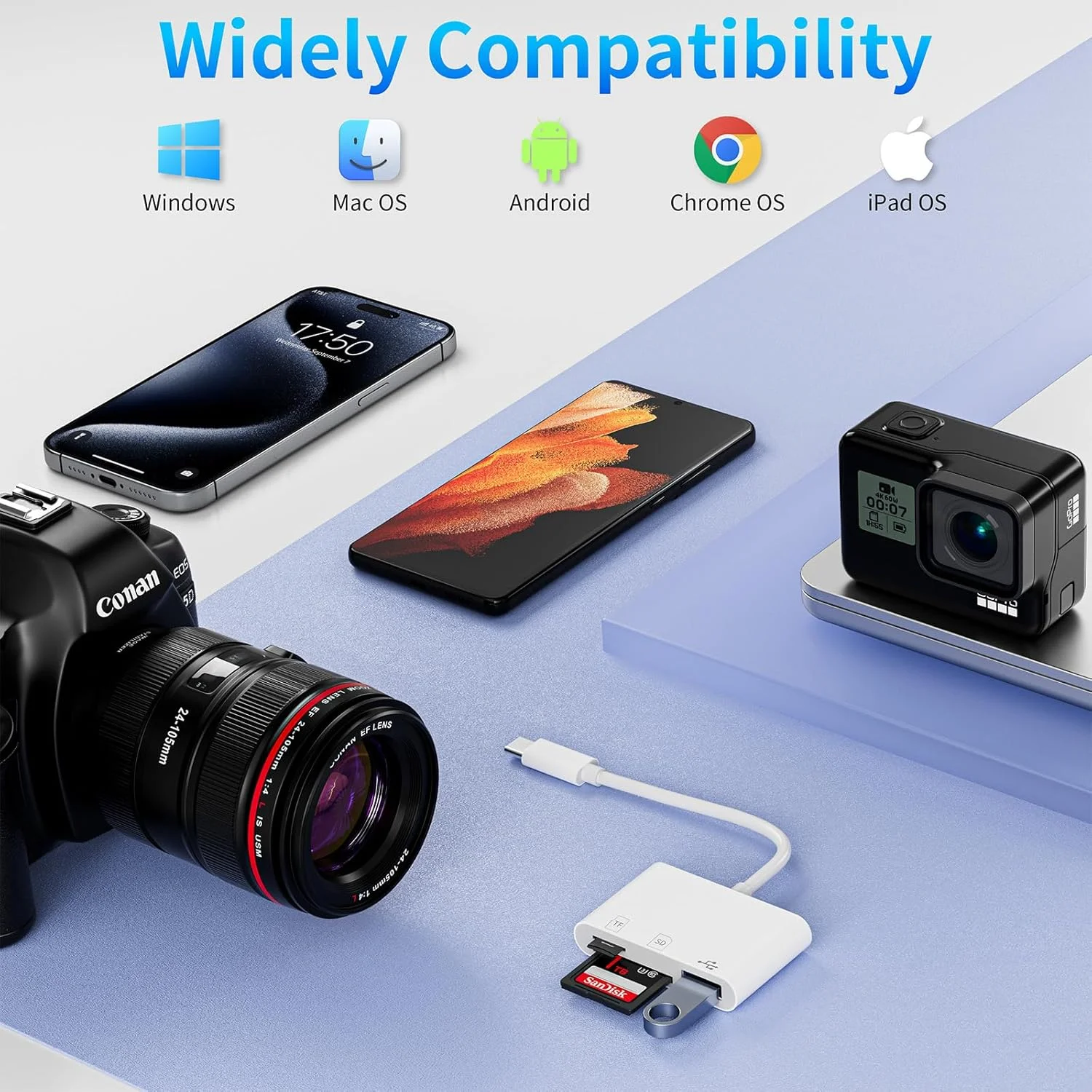 کارت خوان حافظه USB C، آداپتور کارت SD سه در یک با SD MicroSD USB، کارت خوان حافظه Groodo سازگار با iPhone15 16/iPad/Mac/Laptop و سایر دستگاه های USB-C کارت خوان حافظه USB C، آداپتور کارت SD سه در یک با SD MicroSD USB، کارت خوان حافظه Groodo سازگار با iPhone15 16/iPad/Mac/Laptop و سایر دستگاه های USB-C