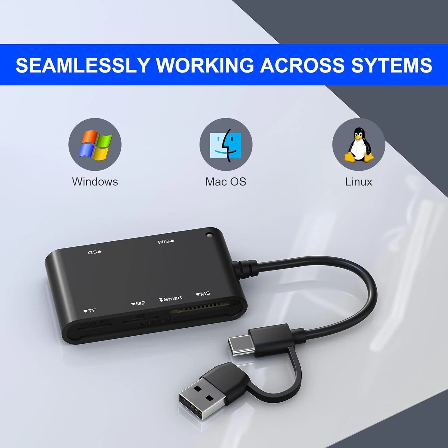 کارت خوان هوشمند USB C/A و آداپتور کارت حافظه 7 در 2 - کارت خوان نظامی، سیم کارت، SD/TF/MS Pro Duo/M2/IC/PIV برای ویندوز/مک/لینوکس، اتصال و استفاده آسان کارت خوان هوشمند USB C/A و آداپتور کارت حافظه 7 در 2 - کارت خوان نظامی، سیم کارت، SD/TF/MS Pro Duo/M2/IC/PIV برای ویندوز/مک/لینوکس، اتصال و استفاده آسان