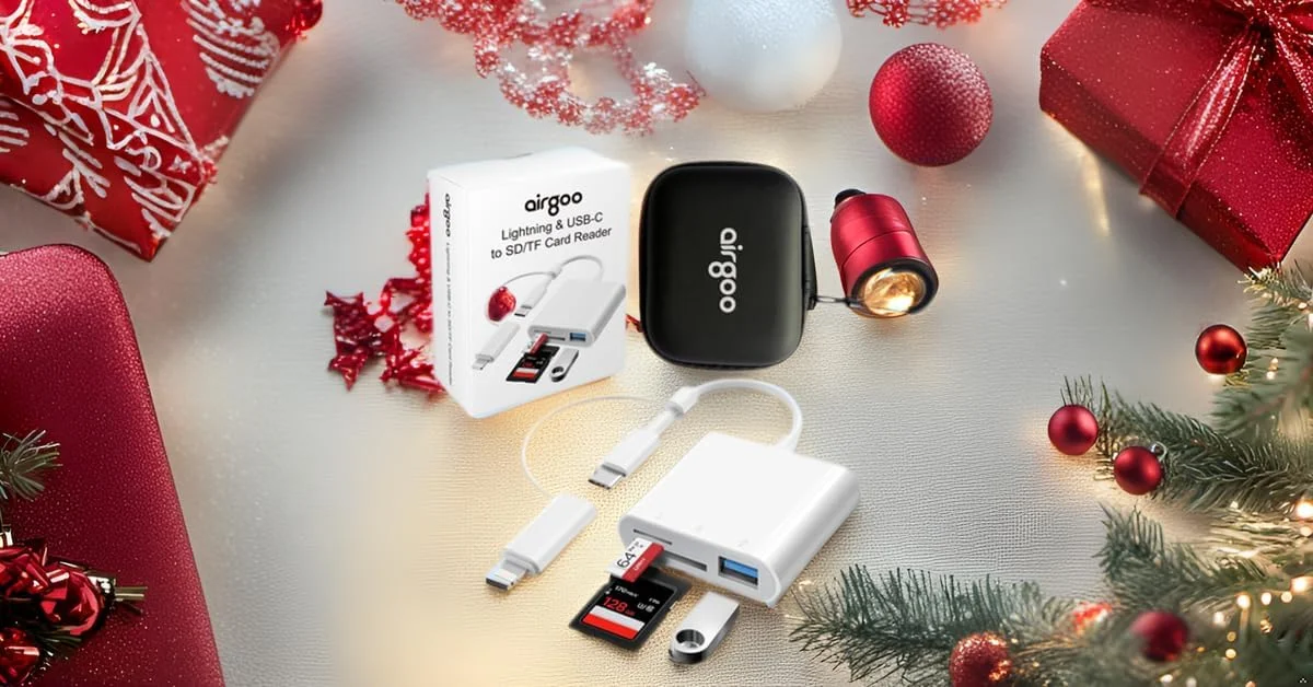 کارت خوان SD برای آیفون آیپد، آداپتور کارت حافظه SD سه در یک دوربین Airgoo Trail با دو اسلات و پورت USB، با کانکتورهای دوگانه لایتنینگ و USB-C، با کیف نگهداری قابل حمل eva، AG-CRD01 کارت خوان SD برای آیفون آیپد، آداپتور کارت حافظه SD سه در یک دوربین Airgoo Trail با دو اسلات و پورت USB، با کانکتورهای دوگانه لایتنینگ و USB-C، با کیف نگهداری قابل حمل eva، AG-CRD01