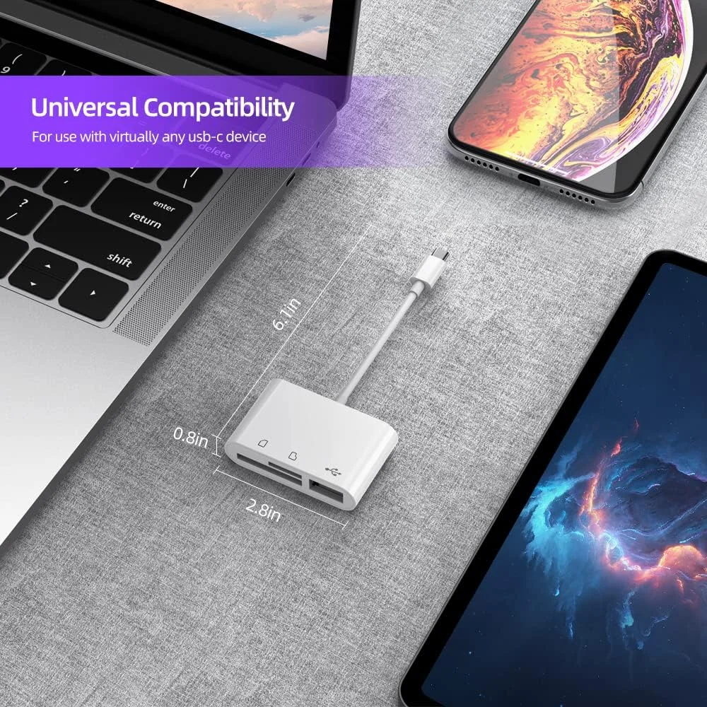 تبدیل USB-C به کارت حافظه میکرو SD TF RayCue، آداپتور کارت خوان دوربین USB سه کاره سازگار با آیفون 15، آیپد پرو، مک بوک پرو/ایر، کروم بوک XPS، گلکسی S10/S9 و سایر دستگاه های USB-C تبدیل USB-C به کارت حافظه میکرو SD TF RayCue، آداپتور کارت خوان دوربین USB سه کاره سازگار با آیفون 15، آیپد پرو، مک بوک پرو/ایر، کروم بوک XPS، گلکسی S10/S9 و سایر دستگاه های USB-C