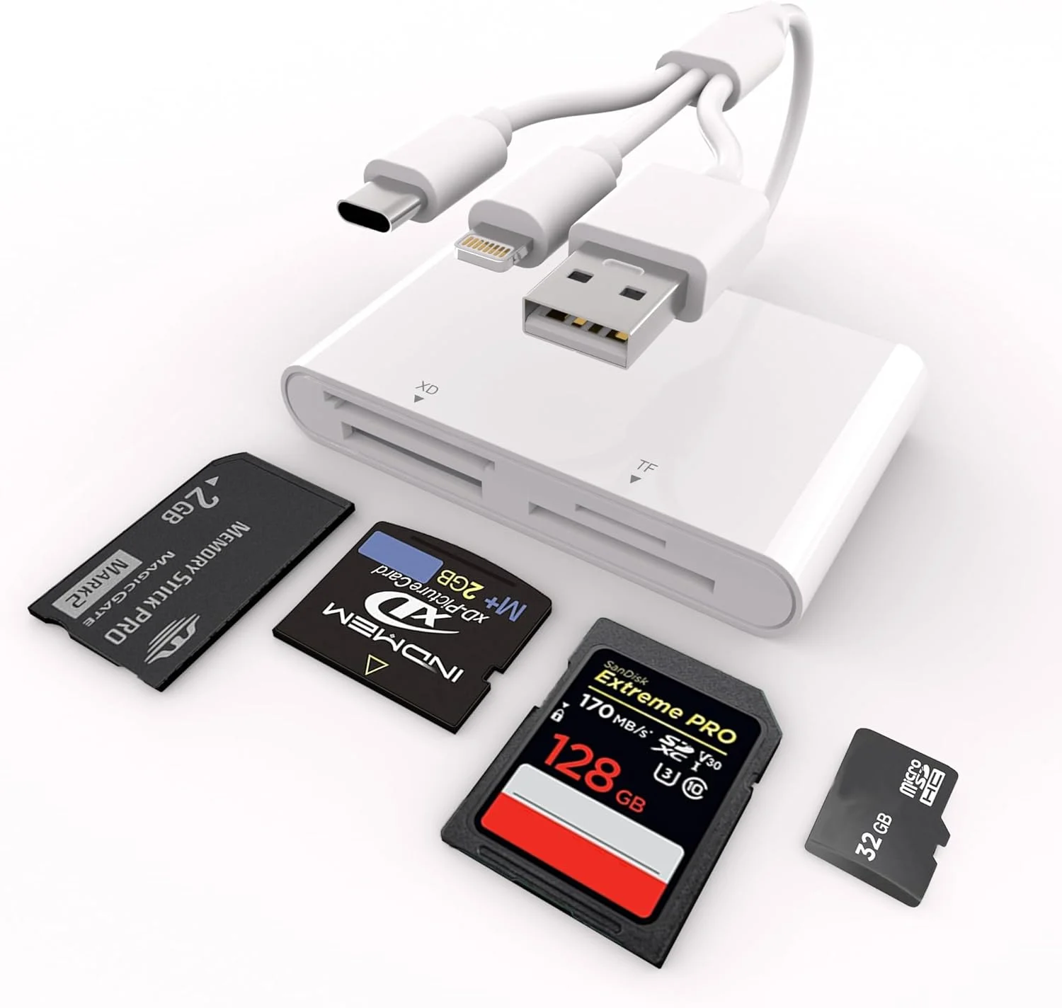 آداپتور کارت حافظه پرو Duo برای آیفون/اندروید/کامپیوتر، کارت خوان 4 در 1 SD/TF/MS/XD با کانکتور لایتنینگ/USB/USB-C، کارت خوان پرو Duo برای اتصال و استفاده آسان آداپتور کارت حافظه پرو Duo برای آیفون/اندروید/کامپیوتر، کارت خوان 4 در 1 SD/TF/MS/XD با کانکتور لایتنینگ/USB/USB-C، کارت خوان پرو Duo برای اتصال و استفاده آسان