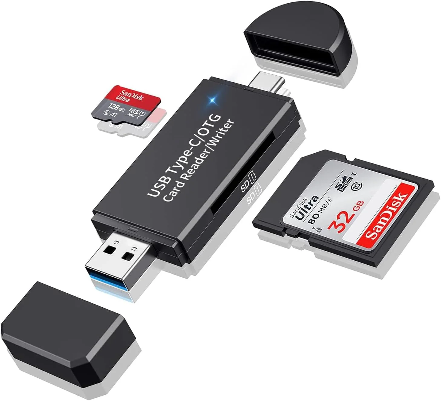 کارت خوان SD با USB 3.0 و USB C، آداپتور کارت خوان میکرو SD برای SD/میکرو SD/SDHC/MMC، کارت خوان حافظه پرسرعت سازگار با مک بوک پرو/ایر، کروم بوک، اندروید گلکسی، ویندوز، پلاگین و پخش