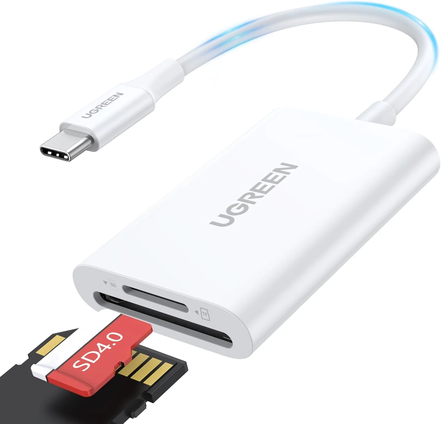 کارت خوان USB C به SD UGREEN، آداپتور کارت خوان حافظه 2 در 1 USB C Micro SD سازگار با کارت SD/TF با سرعت بالا 170 مگابایت بر ثانیه برای آیفون 15 16 پرو مکس آیپد پرو مک بوک پرو/ایر سامسونگ سفید