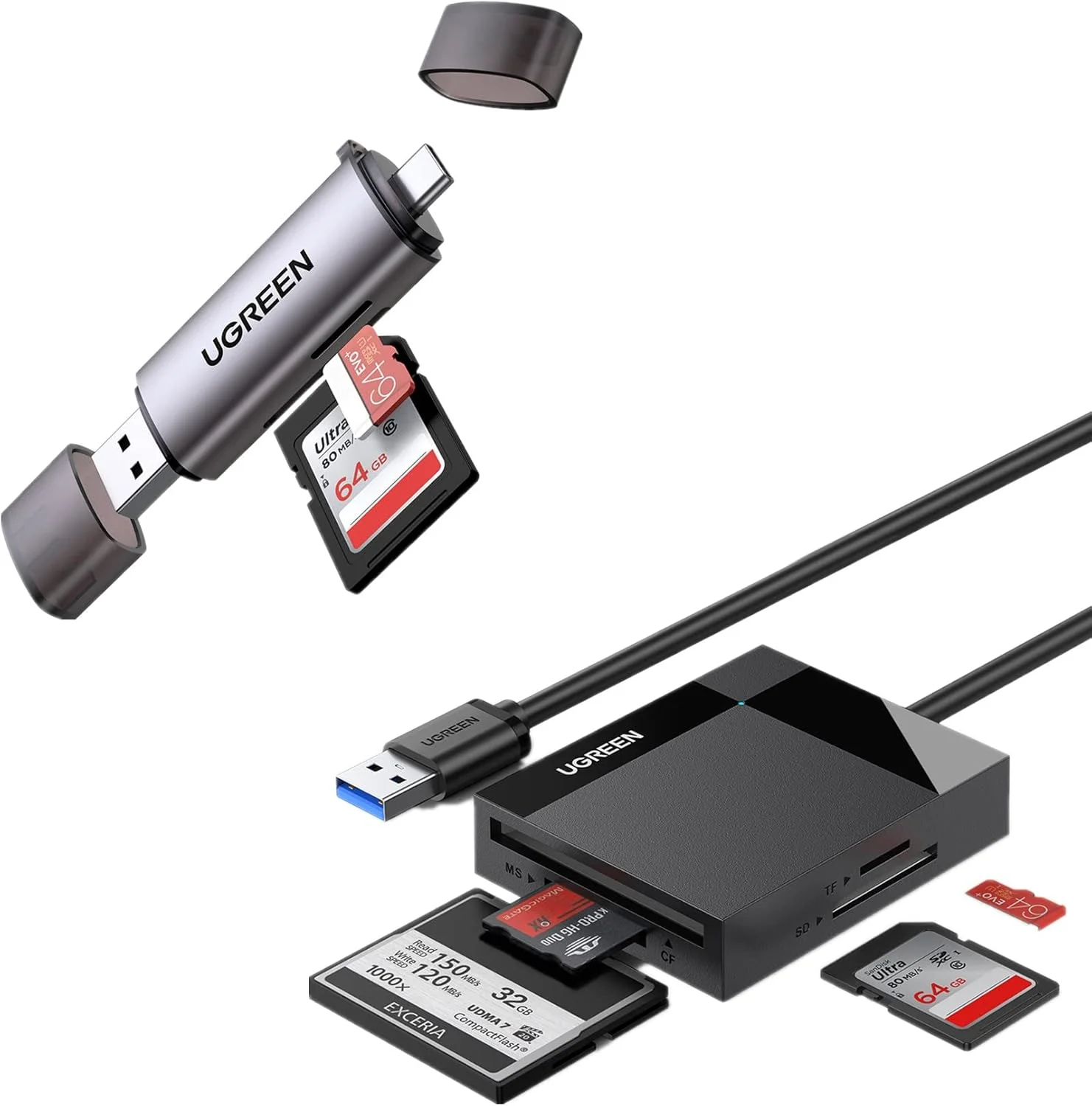 مجموعه آداپتور کارت خوان USB 3.0 UGREEN SD با کارت خوان حافظه OTG Type C/USB 3.0