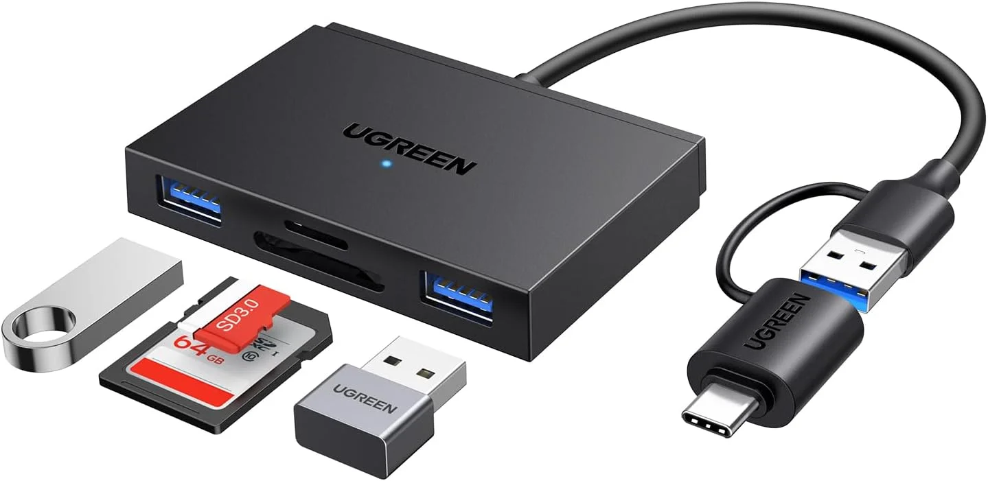 کارت خوان SD یوگرین، کارت خوان USB C USB 3.0 SD 4 در 1 آداپتور OTG کارت حافظه برای آیفون 16 15 آیپد پرو مک بوک پرو/ایر اندروید کامپیوتر لپ تاپ سازگار با 170 مگابایت بر ثانیه SD/Micro SD