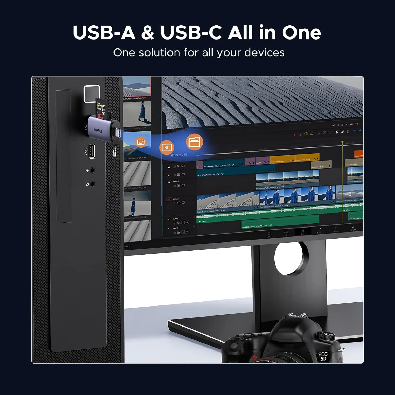 کارت خوان حافظه یوگرین SD با پورت USB C و USB 3.0، کارت خوان میکرو SD دو در یک سازگار با کارت های حافظه MicroSD SDHC SDXC مناسب برای کامپیوتر، مک بوک، لپ تاپ، آیپد، آیفون 17، 16، 15 پرو/پرو مکس کارت خوان حافظه یوگرین SD با پورت USB C و USB 3.0، کارت خوان میکرو SD دو در یک سازگار با کارت های حافظه MicroSD SDHC SDXC مناسب برای کامپیوتر، مک بوک، لپ تاپ، آیپد، آیفون 17، 16، 15 پرو/پرو مکس