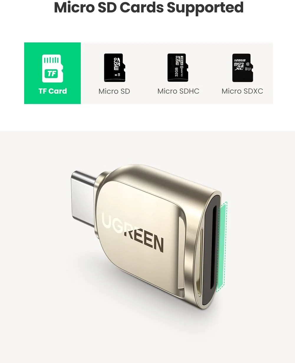 کارت خوان میکرو SD یوگرین USB C، آداپتور Type C به کارت میکرو SD با بدنه آلیاژ روی، کارت خوان SD قابل حمل USB C برای TF Micro SDHC SDXC، سازگار با Samsung/Mac/iPad Pro/iPhone 15 16 کارت خوان میکرو SD یوگرین USB C، آداپتور Type C به کارت میکرو SD با بدنه آلیاژ روی، کارت خوان SD قابل حمل USB C برای TF Micro SDHC SDXC، سازگار با Samsung/Mac/iPad Pro/iPhone 15 16