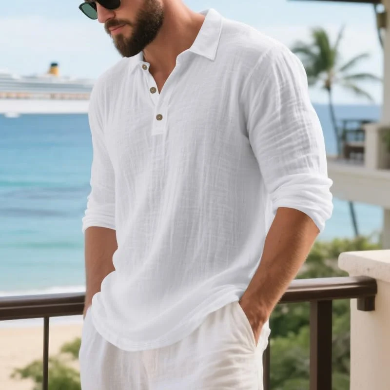 پولوشرت آستین بلند مردانه، مناسب یوگا، تیشرت های ساحلی کژوال تابستانی