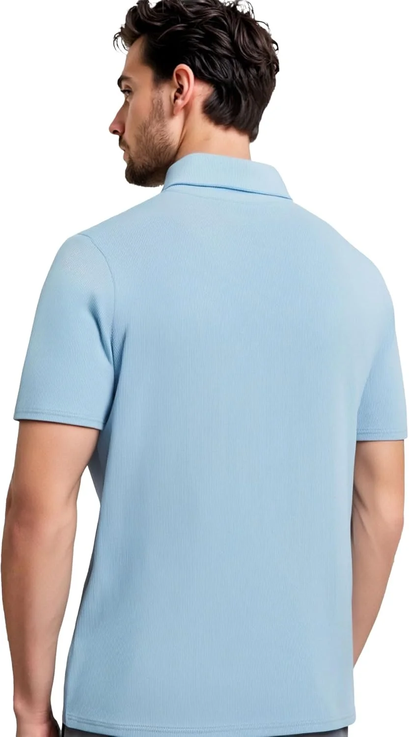 پولوشرت مردانه آستین کوتاه یقه هفت بافت دار و تنفس پذیر مناسب فعالیت های ورزشی و روزمره