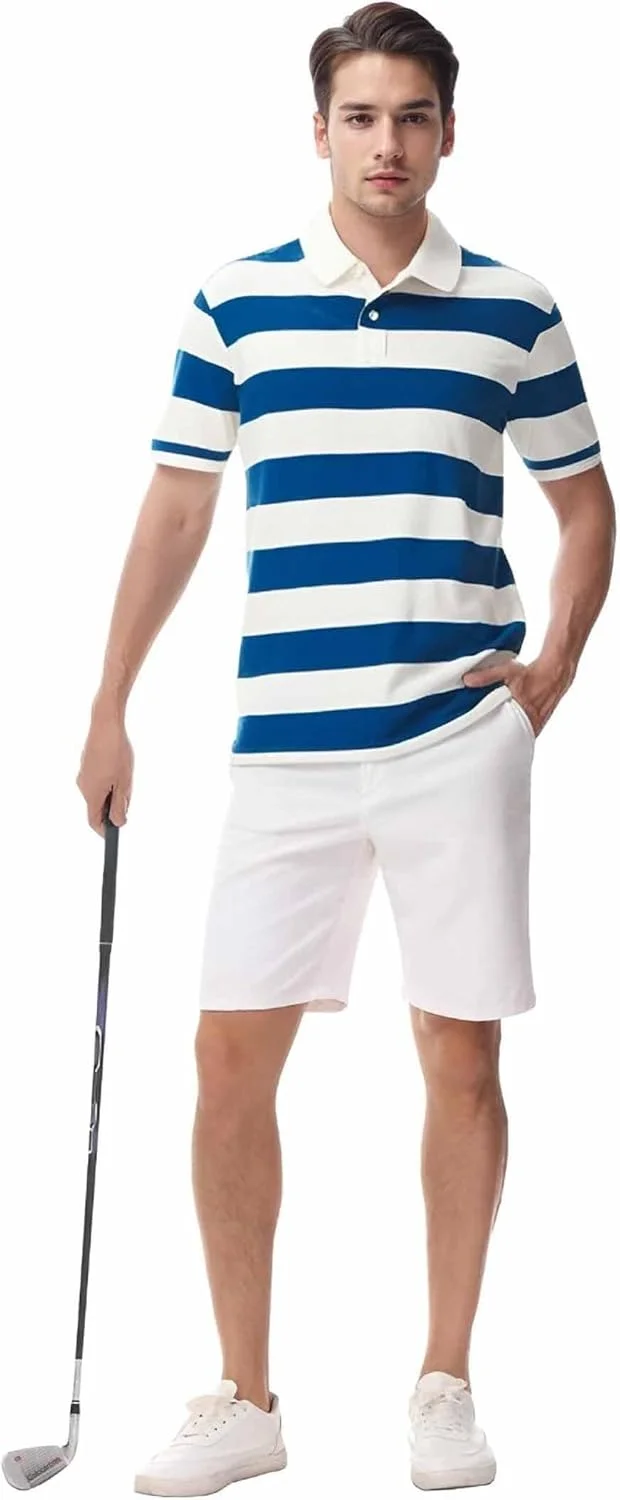 پولوشرت مردانه، آستین کوتاه راه راه ورزشی تابستانی، مناسب و خنک، سایزهای S-3XL