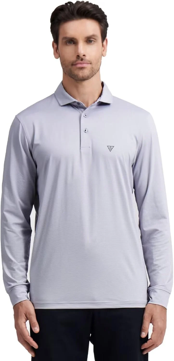 پولوشرت آستین کوتاه و بلند مردانه M MAELREG، با قابلیت خشک شدن سریع، عملکرد ورزشی و رطوبت گیری، پیراهن های گلف مردانه با راه راه سوزنی