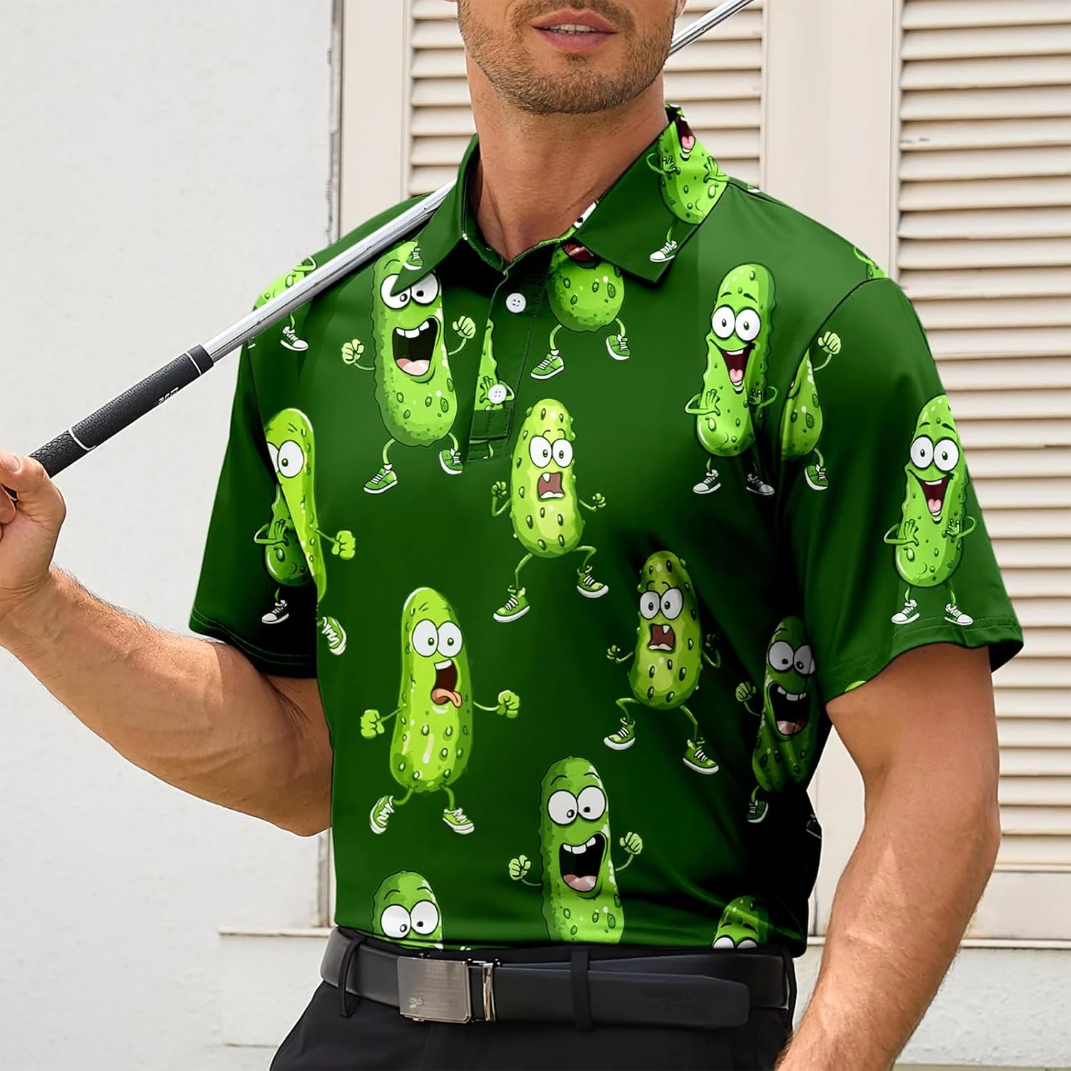 پولوشرت مردانه گلف، آستین کوتاه طرح دار، یقه معمولی، عملکرد جذب رطوبت و خشک شدن سریع