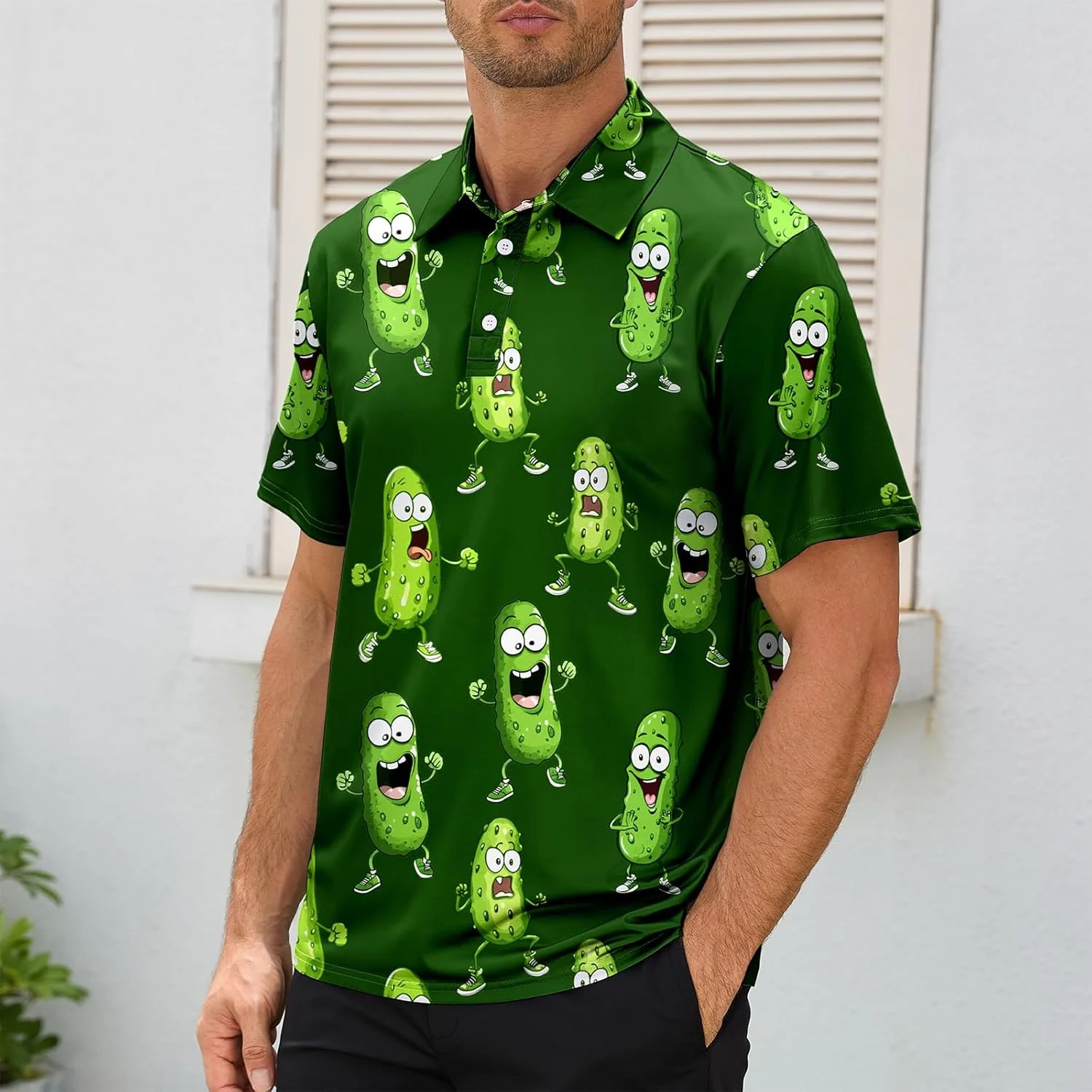 پولوشرت مردانه گلف، آستین کوتاه طرح دار، یقه معمولی، عملکرد جذب رطوبت و خشک شدن سریع