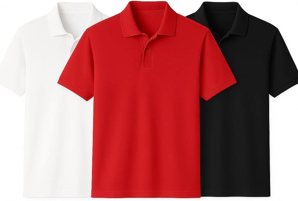 ست سه تایی پولوشرت مردانه، 100% پنبه، مدل کلاسیک، قرمز/مشکی/سفید