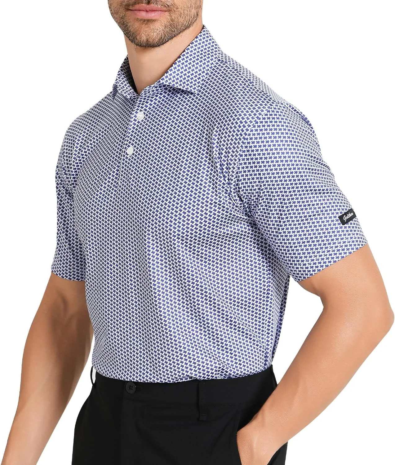 تی شرت پولو مردانه آستین کوتاه با قابلیت خشک شدن سریع، عملکرد جذب رطوبت، طرح چاپی غیررسمی و یقه ایستاده