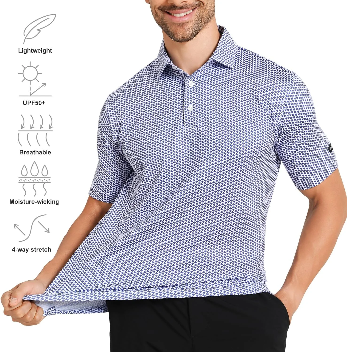 تی شرت پولو مردانه آستین کوتاه با قابلیت خشک شدن سریع، عملکرد جذب رطوبت، طرح چاپی غیررسمی و یقه ایستاده