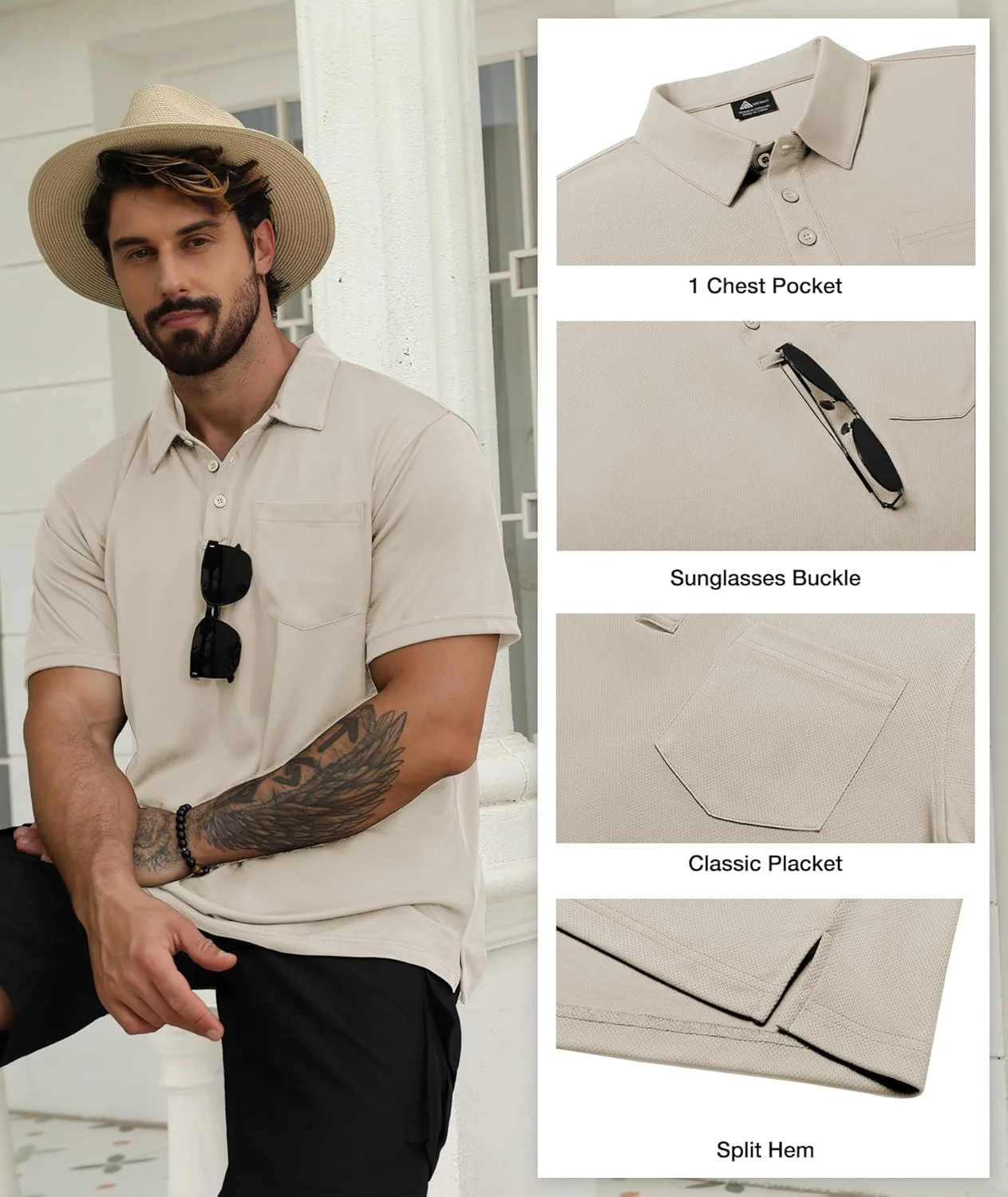 ست 5 عددی پولوشرت مردانه جیب دار آستین کوتاه، مناسب گلف، با قابلیت جذب رطوبت، مناسب استفاده روزمره، ورزشی و کار