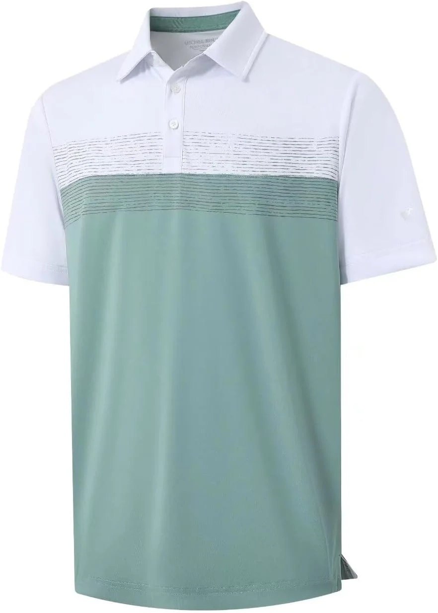 پولوشرت مردانه Rouen، خشک‌شونده سریع، فیت معمولی، طرح رنگی، چاپ روی سینه، آستین کوتاه یقه‌دار مناسب فعالیت و گلف