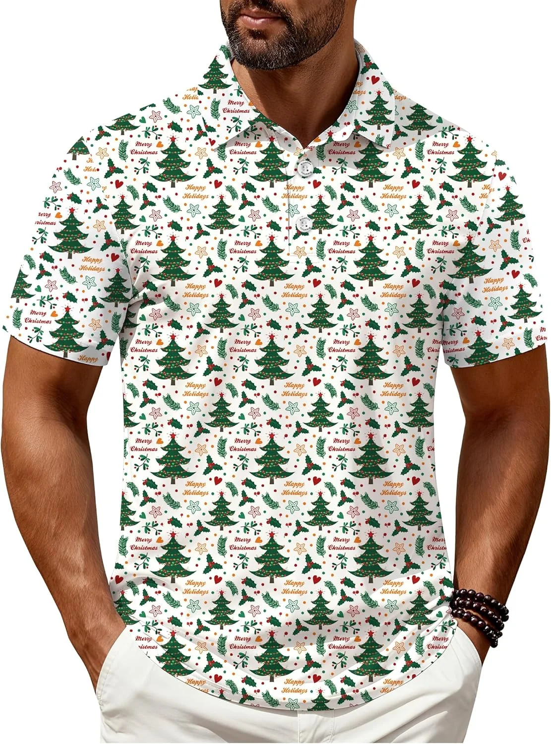 پولوشرت مردانه گلف با طرح هاوایی، پارچه با قابلیت جذب رطوبت و خشک شدن سریع، آستین کوتاه غیر رسمی