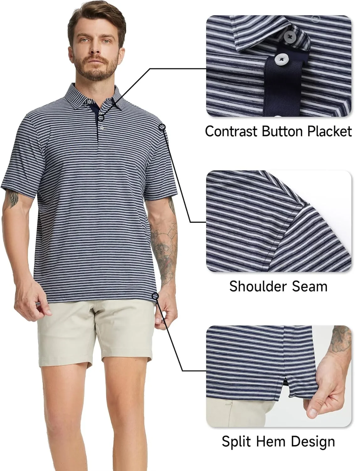 پولوشرت های گلف مردانه روئن، دارای قابلیت جذب رطوبت، سبک وزن، مناسب برای ورزش و دارای یقه راه راه پولوشرت های گلف مردانه روئن، دارای قابلیت جذب رطوبت، سبک وزن، مناسب برای ورزش و دارای یقه راه راه