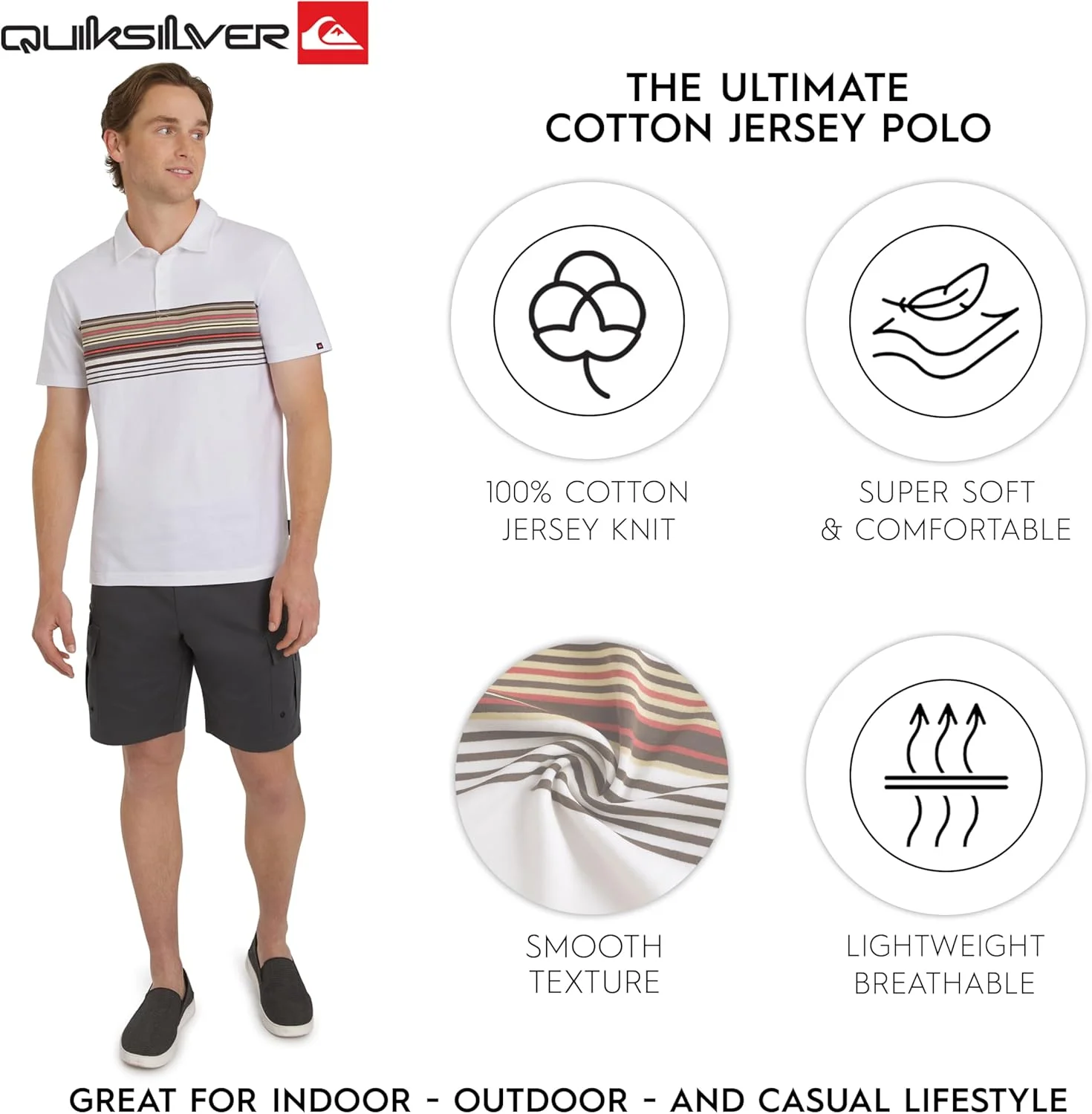 پولوشرت آستین کوتاه مردانه کویک سیلور با فیت معمولی و جنس نرم پنبه ای