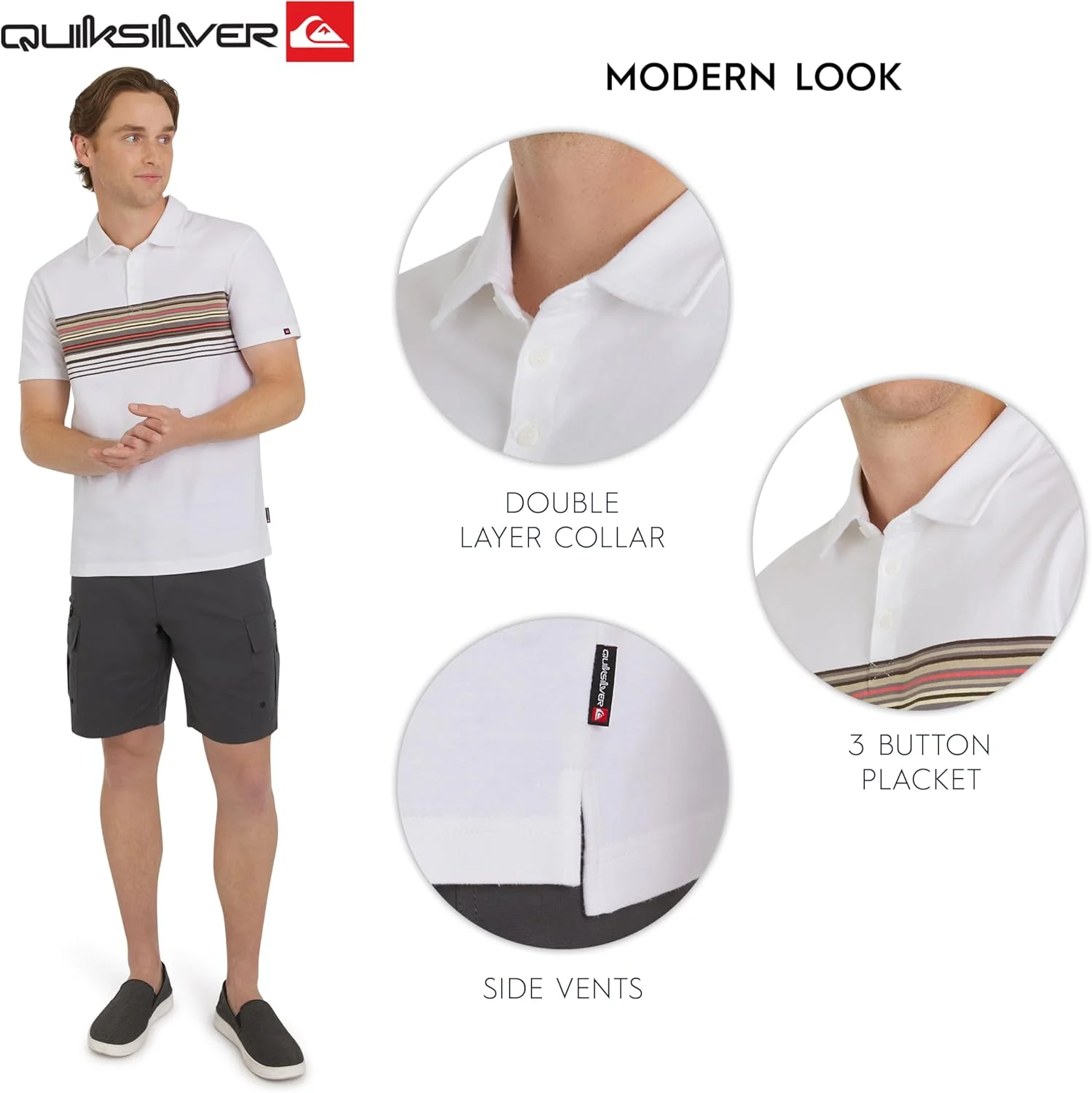 پولوشرت آستین کوتاه مردانه کویک سیلور با فیت معمولی و جنس نرم پنبه ای