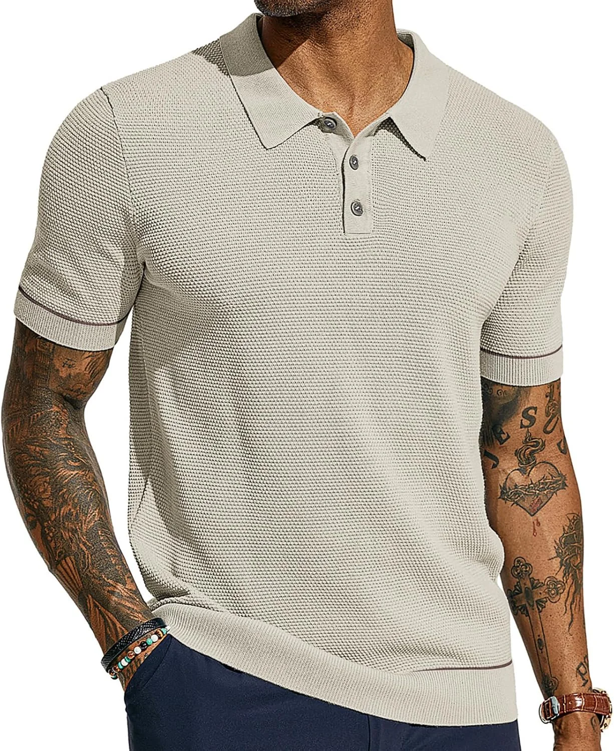 پولوشرت بافتنی مردانه پی جی پل جونز، آستین کوتاه، بافت دار، کشی، سایز معمولی